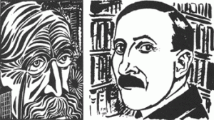 Stefan Zweig en Emile Verhaeren, historische afbeelding